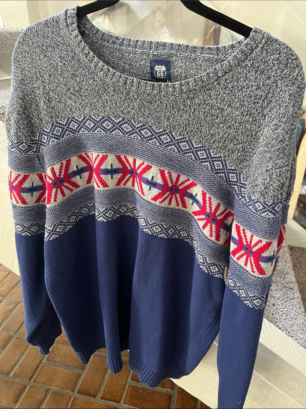 Route 66 Navy, Gray & Red Patterned Crewneck Sweater